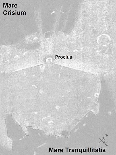 Proclus bright rays Jef De Wit Hove Belgium 19 March 2011 22002330UT 8cmRefractor magnification158x